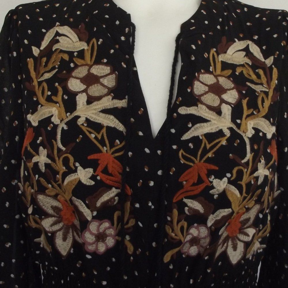 RUSTTYDUSTTY Midi Dress, S, Black, Floral Embroidery, Ruffles, Long sleeve - Picture 2 of 13